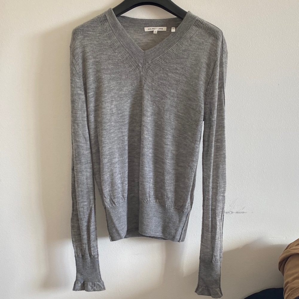 Helmut Lang Sheer Cashmere Grey V-Neck Sweater